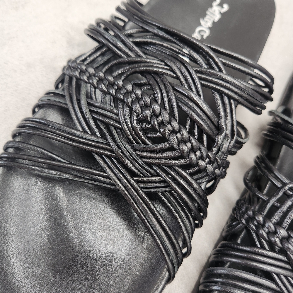 Jeffrey Campbell Slide Sandals 9.5 Narrow Black Woven Leather Intwined New $110